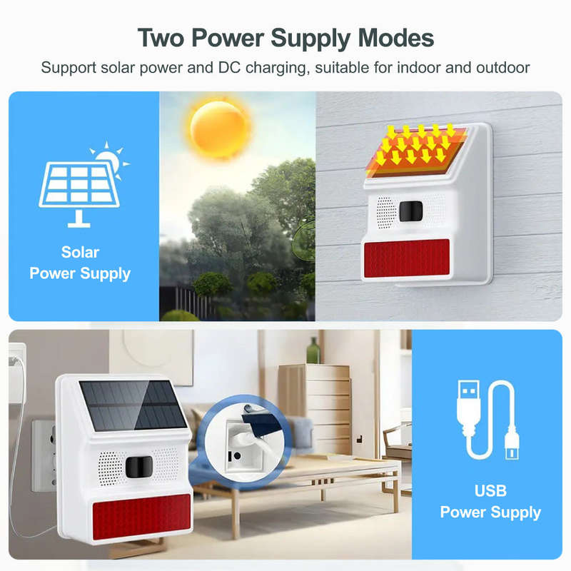 Outdoor Solar Flash & Sound 100DB Siren for Tuya Alarm System | RF433 EV1527