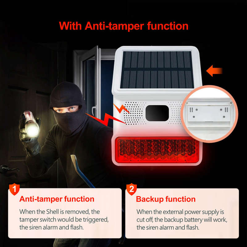 Outdoor Solar Flash & Sound 100DB Siren for Tuya Alarm System | RF433 EV1527