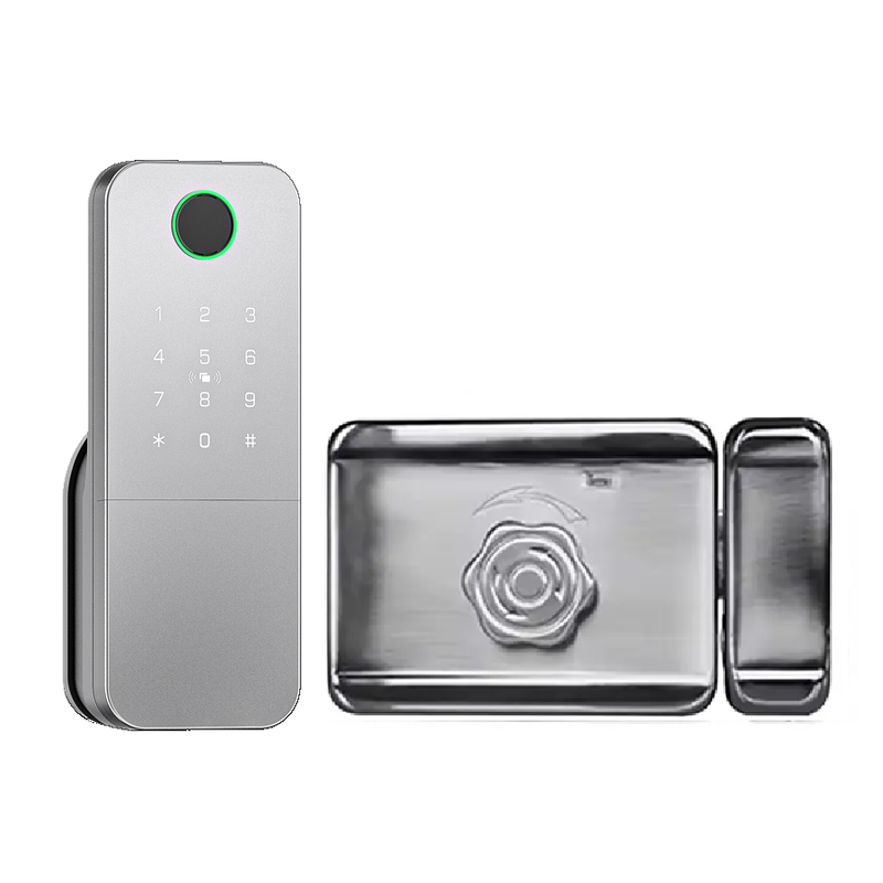 Smart Life Tuya WIFI Fingerprint Keypad Card Door Handle Rim Lock w/ Remote (Silver)