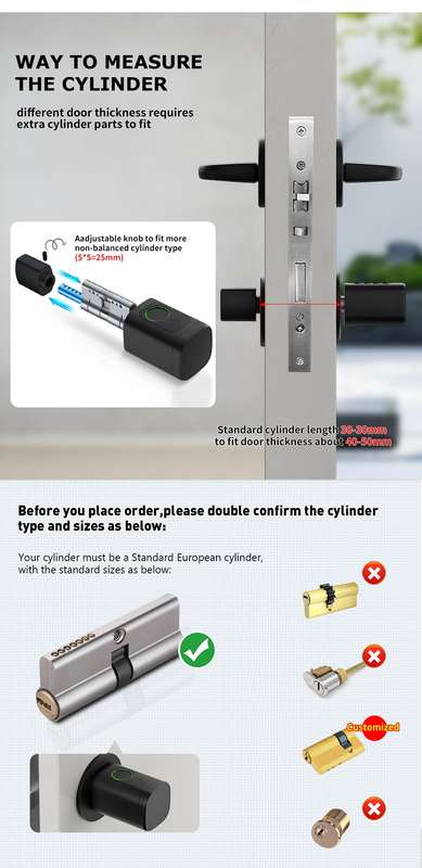 Smart Life Tuya Bluetooth Access Control Fingerprint Keypad Card Key Cylinder Door Lock (Black)