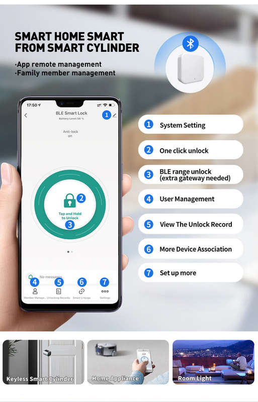 Smart Life Tuya Bluetooth Access Control Fingerprint Keypad Card Key Cylinder Door Lock (Silver)