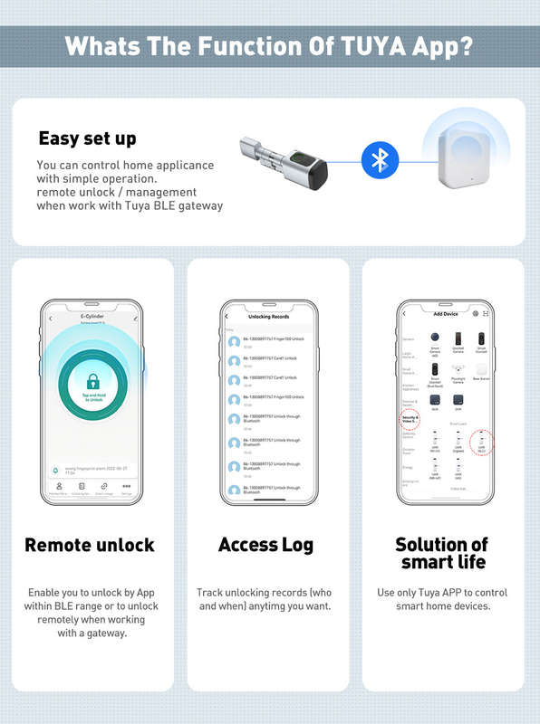 Smart Life Tuya Bluetooth Access Control Fingerprint Keypad Card Key Cylinder Door Lock (Silver)