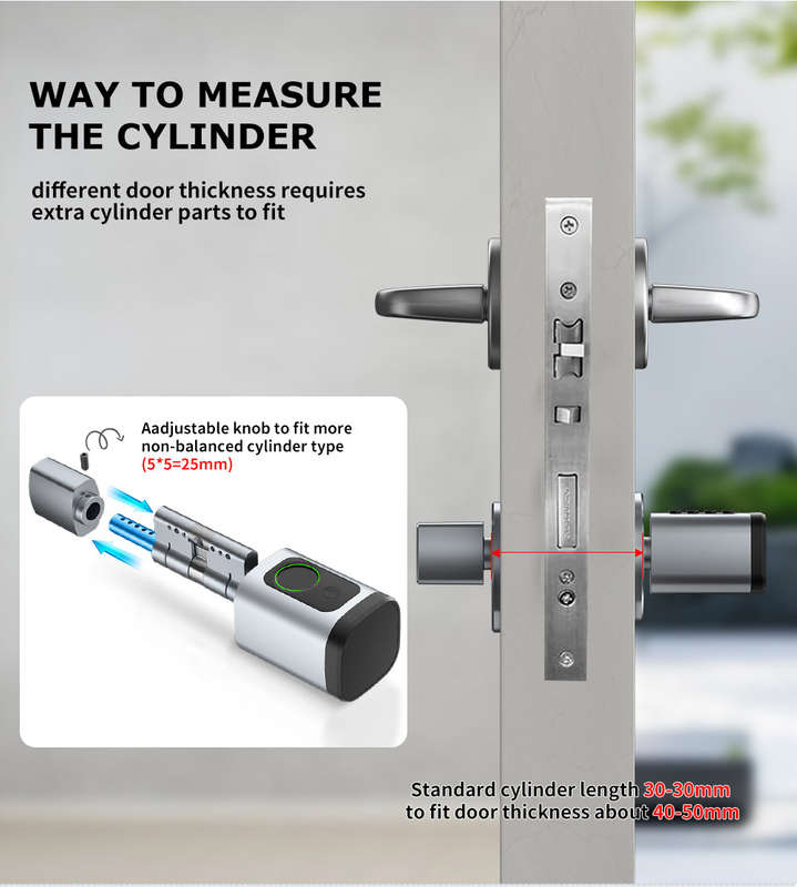 Smart Life Tuya Bluetooth Access Control Fingerprint Keypad Card Key Cylinder Door Lock (Silver)