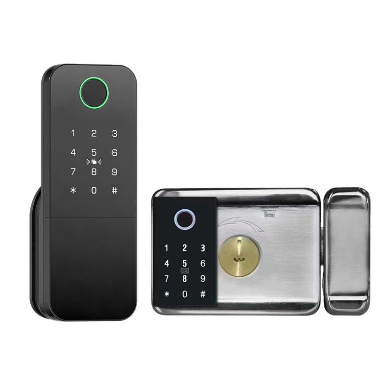 Smart Life Tuya WIFI Double Sided Fingerprint Keypad Card Door Handle Rim Lock w/ Remote (Black)