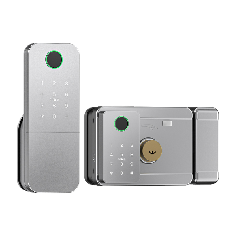 Smart Life Tuya WIFI Double Sided Fingerprint Keypad Card Door Handle Rim Lock w/ Remote (Silver)