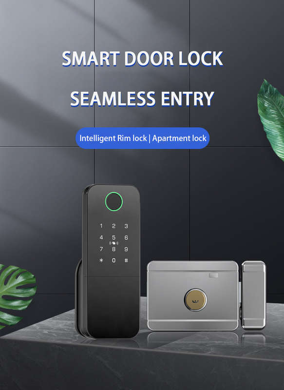 Smart Life Tuya WIFI Double Sided Fingerprint Keypad Card Door Handle Rim Lock w/ Remote (Black)