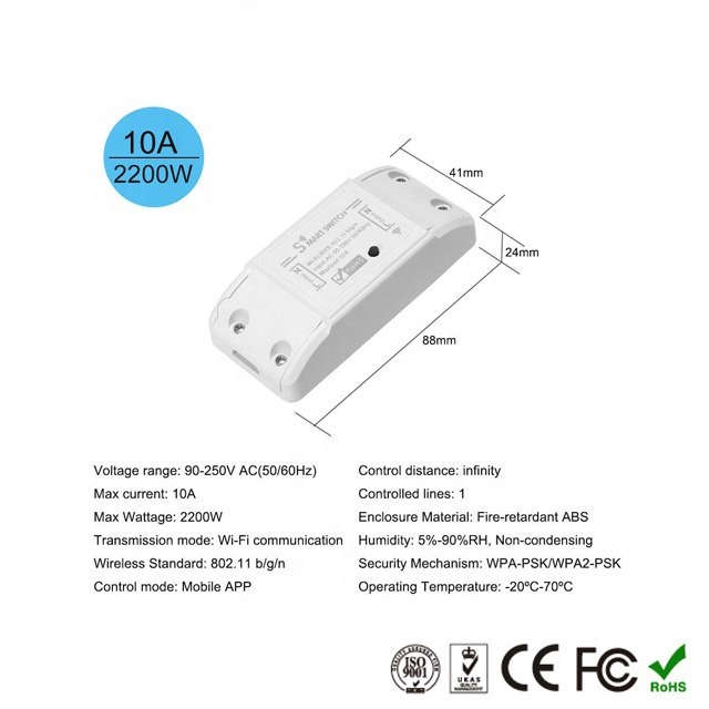 WIFI Control Smart Life Tuya 1CH 10A 2200W Switch Circuit Breaker