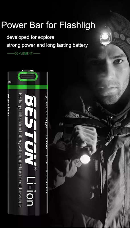 BESTON 21770 USB C Rechargeable Lithium Battery | 3.7V | 5000mAh | 1 Pack