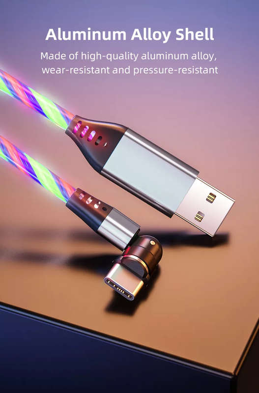 3 in 1 Luminous LED Magnetic Cable 3A Data Fast Charging 540 Rotatable 2m Micro, USB C, IOS (Mult...