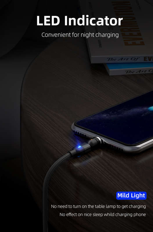 3 in 1 Magnetic Cable 3A Data Fast Charging 540 Rotatable 2m Micro, USB C, IOS Nylon Braided (Black)