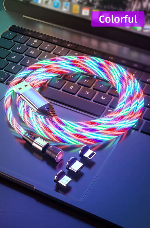 3 in 1 Luminous LED Magnetic Cable 3A Data Fast Charging 540 Rotatable 2m Micro, USB C, IOS (Mult...