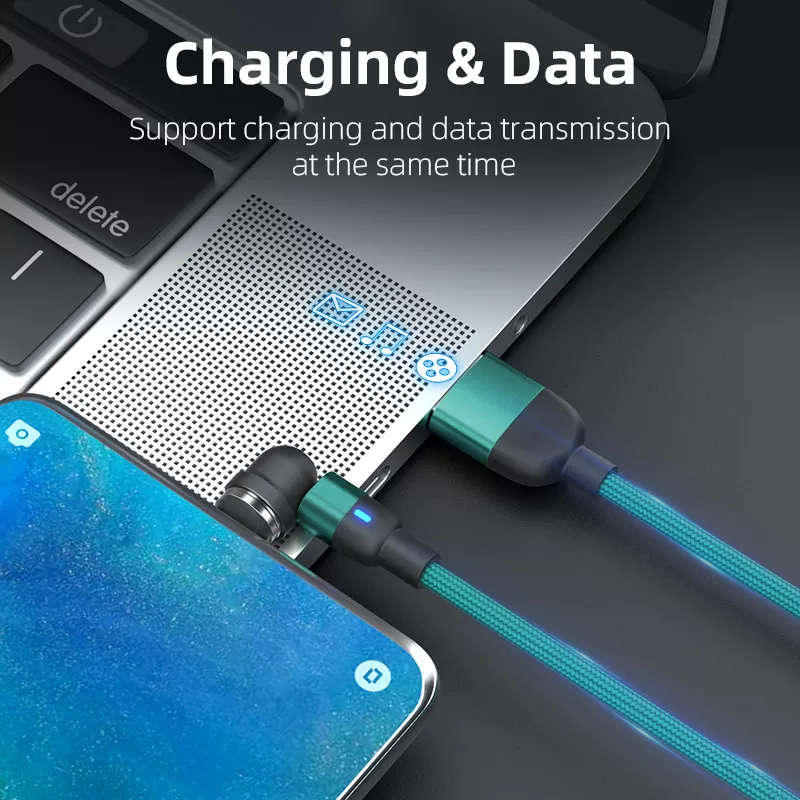 3 in 1 Magnetic Cable 3A Data Fast Charging 540 Rotatable 2m Micro, USB C, IOS Nylon Braided (Green)