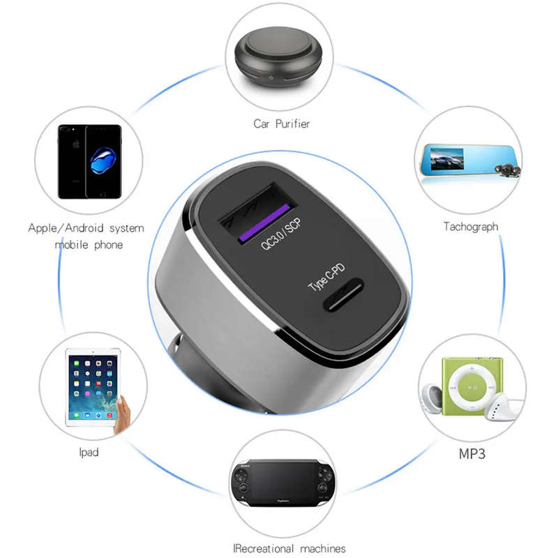 2 Port Fast charging 1 USB A 3A and 1 USB C PD20W Car charger (Black)