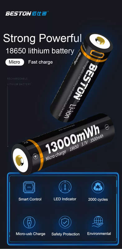 BESTON 18700 Micro USB Rechargeable Lithium Battery | 3.7V | 3500mAh | 1 Pack