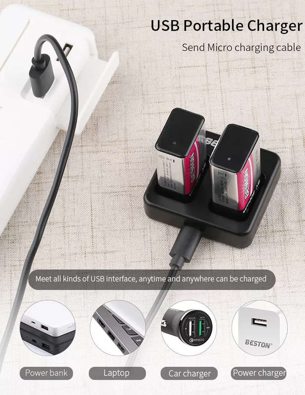 BESTON M7005 Rechargeable Lithium Battery Smart Charger for BESTON 9V Batteries | 2 Slot