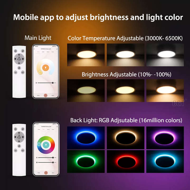 WIFI Control Smart Life Tuya LED Ceiling Light 24W CCT + 10W RGB
