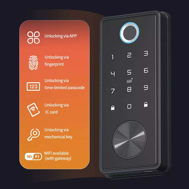 Smart Life Tuya WIFI Access Control Fingerprint Keypad Card Door Lock T1 (Black)