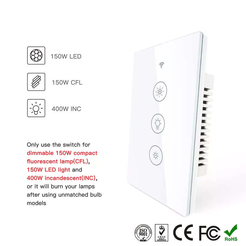 WIFI Control Smart Life Tuya US LED Dimmer Smart Switch with RF433Mhz (White)