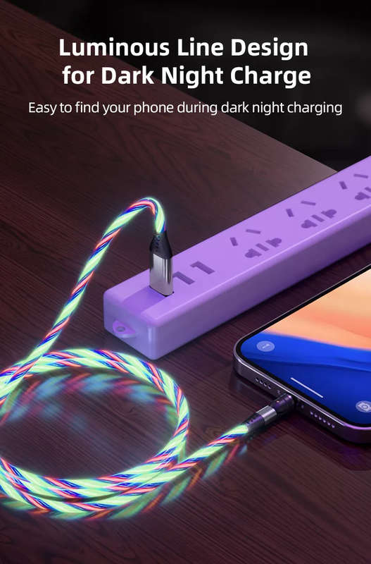 3 in 1 Luminous LED Magnetic Cable 3A Data Fast Charging 540 Rotatable 2m Micro, USB C, IOS (Mult...