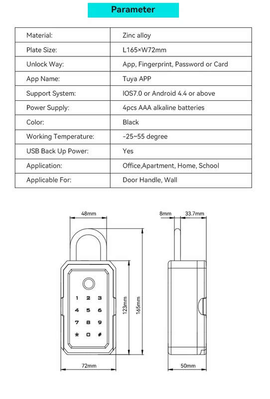 Smart Life Tuya Bluetooth Access Control Fingerprint Keypad Card Key Box (Black)