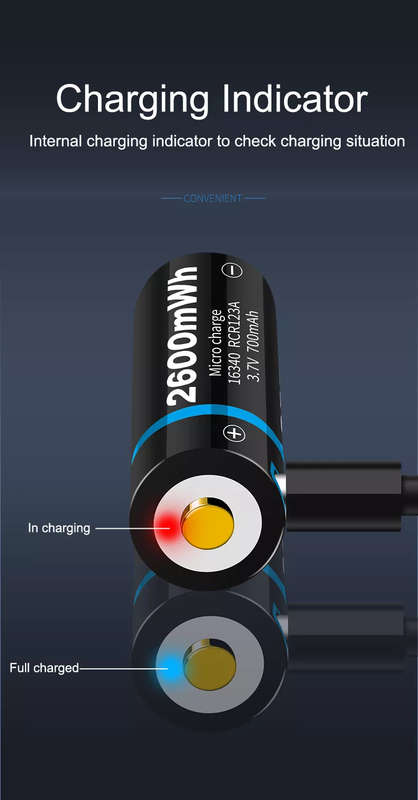 BESTON CR123A Micro USB Rechargeable Lithium Battery | 16340 | 3.7V | 700mAh | 2 Pack