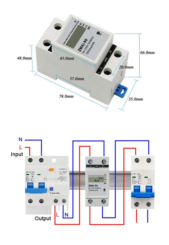 Smart Life Tuya WIFI 60A 240V Switch with Power Consumption Energy Monitoring Prepaid Meter