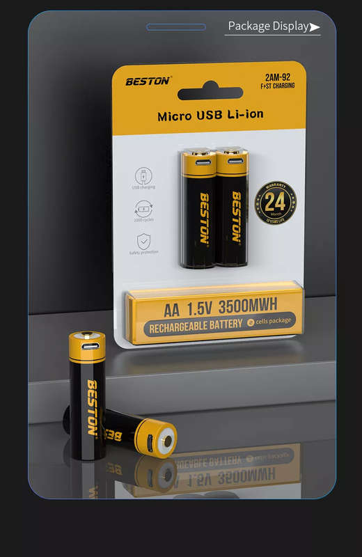BESTON AA Micro USB Rechargeable Lithium Battery | 14500 | 1.5V | 2200mAh | 2 Pack