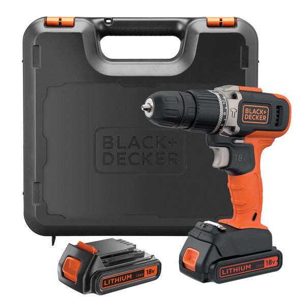 BLACK + DECKER 18V Cordless 2 Speed Hammer Drill + 2 Batteries + Kitbox