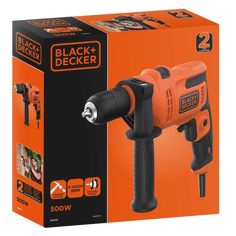 Black & Decker 500W 13mm variable speed hammer drill | BEH200-QS