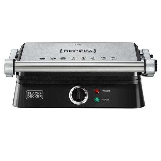BLACK+DECKER 1400W Electric Contact Grill with Full Flat Grill for Barbecue