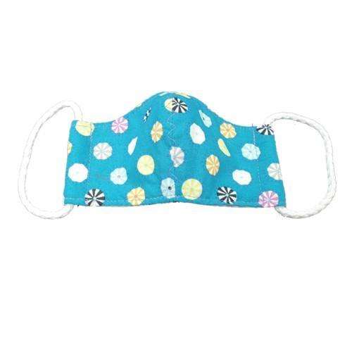 Kids Reusable Fabric 3-Layer Non-Medical Mask - Small Size - teal blue circles