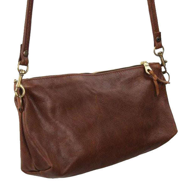 Leather Pouch Sling bag (medium) - H: 13cm L: 26cm W: 6cm / Pecan / Full Grain Cow Leather