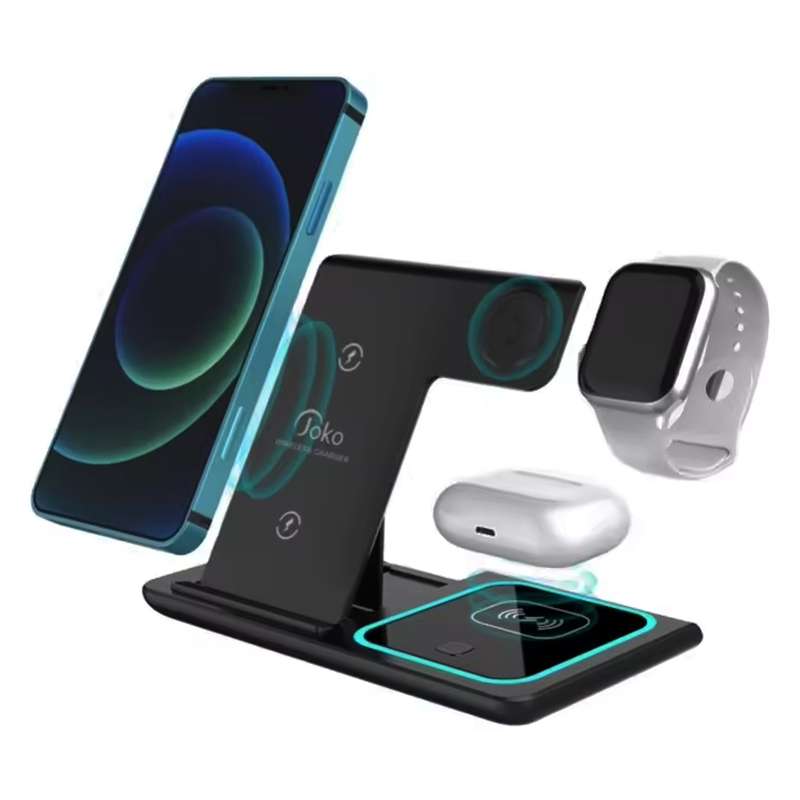 Multi Functional 3-in-1 Foldable 15W Wireless Charging Stand Q09 - Black