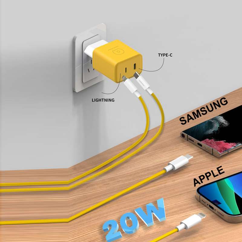 FAST CHARGING 20W Dual Port Charging Block with Type-C to Lightning Cable