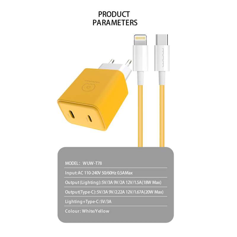 FAST CHARGING 20W Dual Port Charging Block with Type-C to Lightning Cable