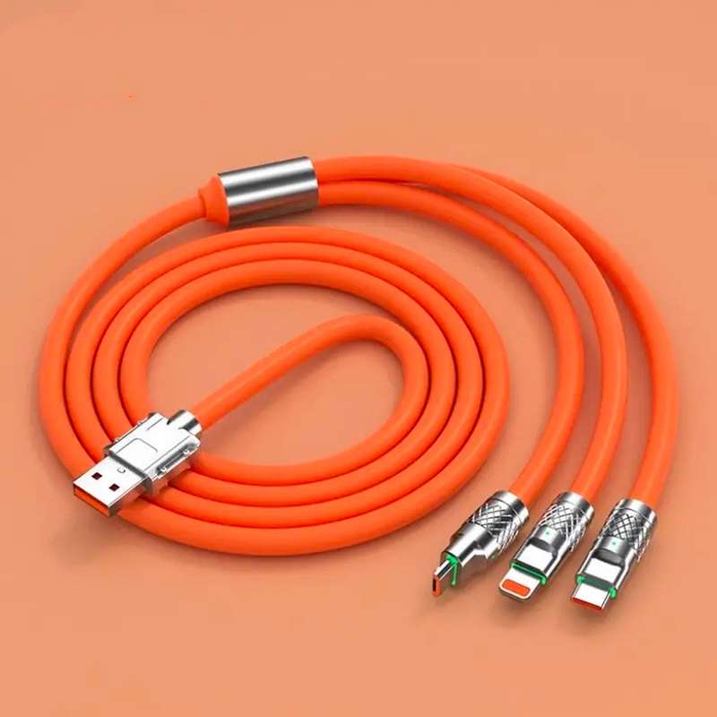 Retractable Fast Charging Cable 1.2m 100W 6A 3-in-1 Durable - Black