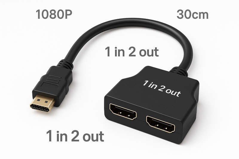 HDMI Port Male to 2 Female 1 in 2 out Splitter Cable Adapter Converter 30cm 1080P