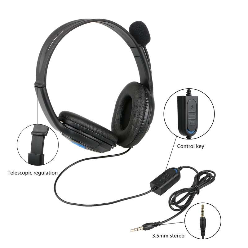 Wired Gaming Headset Soft Memory Earmuffs Headphones with Mic for PS4 - BLACK