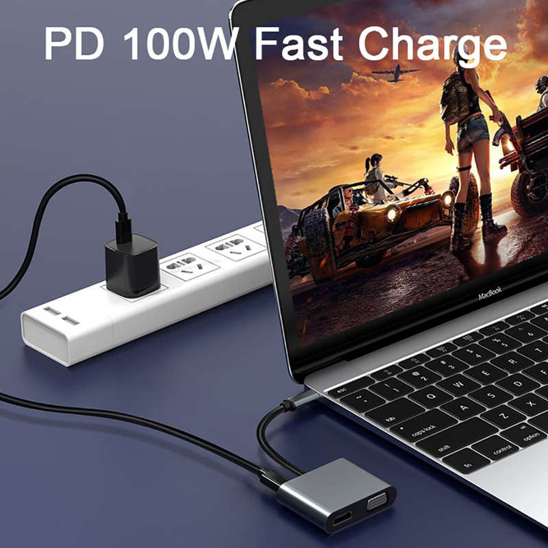 4-in 1 Hub Type C to PD/4k HDMI/VGA/USB for MacBook/Type C PC
