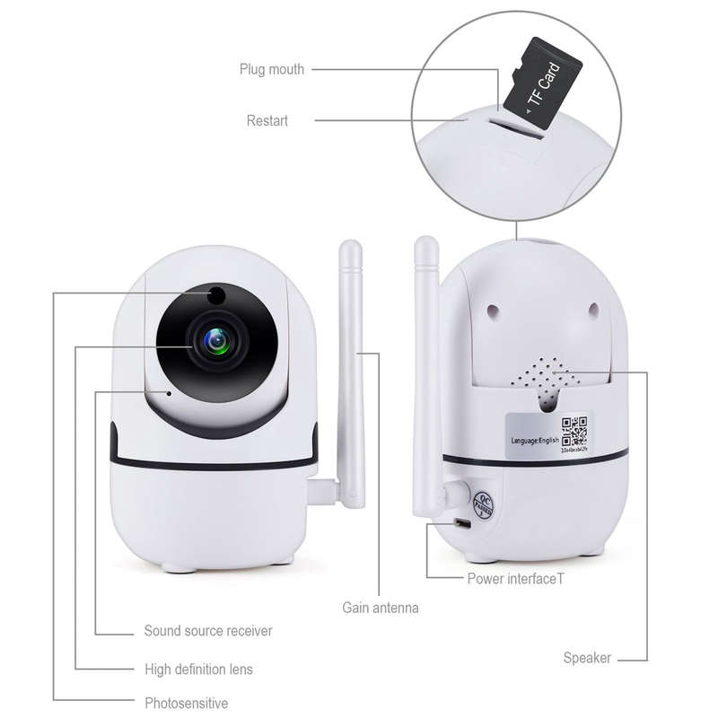 Smart WiFi Camera Indoor Auto Track IP Camera Baby Monitor Nanny Camera - White
