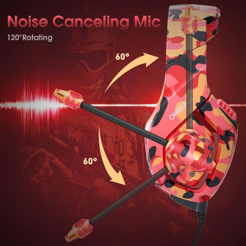 ONIKUMA K1-B Camouflage Elite stereo gaming headset - Red