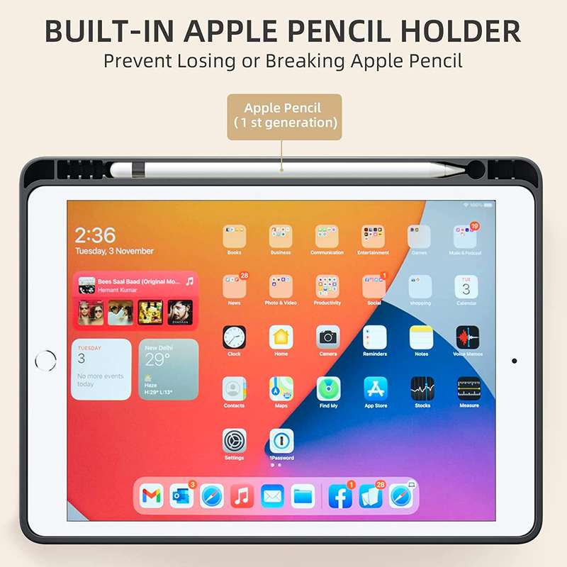 Smart Flip Protective Cover With Pencil Holder for Apple iPad 10.2 inch Case - Black