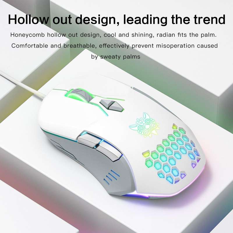 ONIKUMA CW902 Wired Gaming Mouse With Colorful Lighting - White
