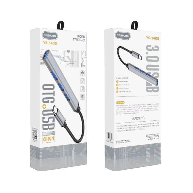 Yesplus YS1405 Type-C To 4 USB Port Adapter Hub | OTG + USB HUB 4 IN 1