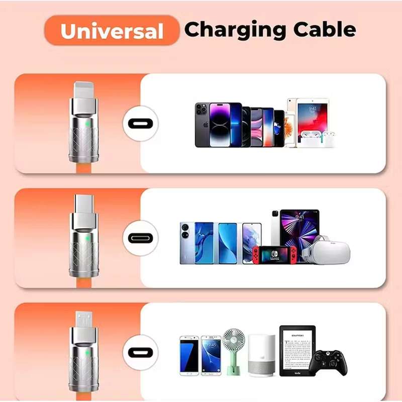 Retractable Fast Charging Cable 1.2m 100W 6A 3-in-1 Durable - Yellow