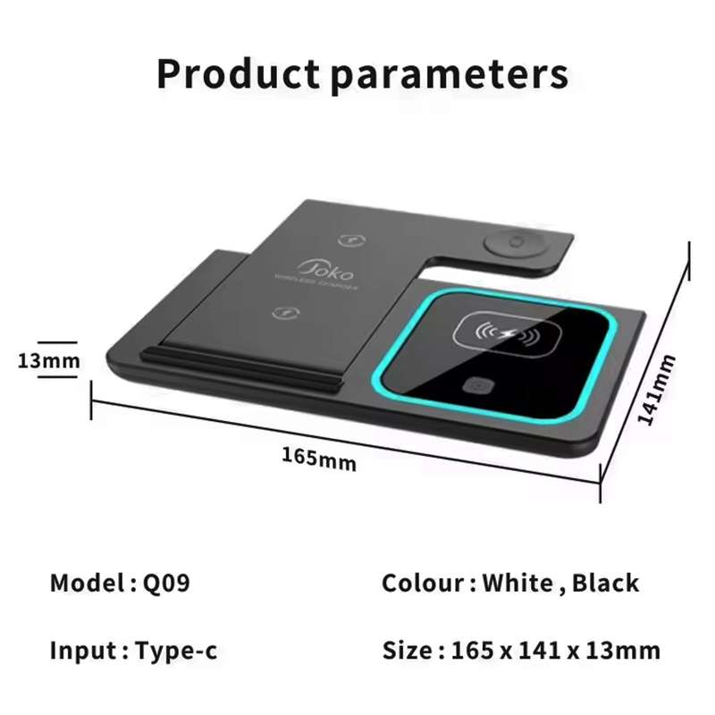 Multi Functional 3-in-1 Foldable 15W Wireless Charging Stand Q09 - Black