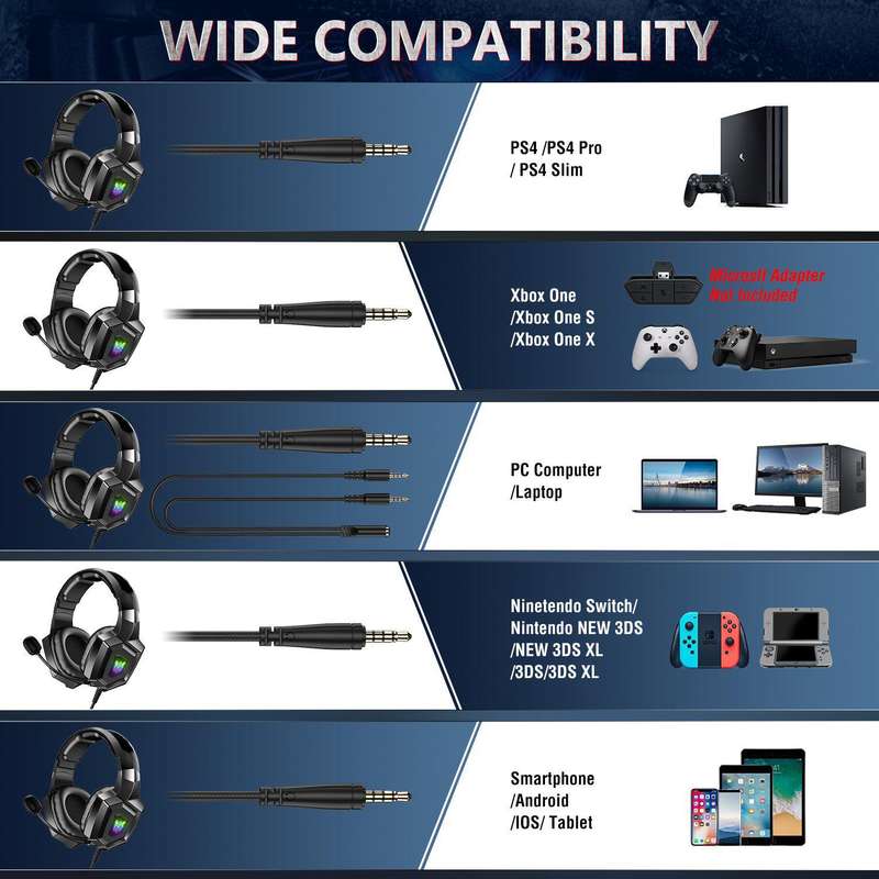 ONIKUMA K8 Wired Stereo Gaming Headphones With Mic LED RGB Lights - Black