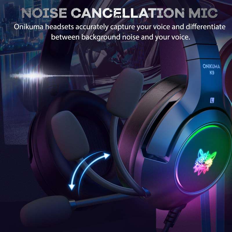 Onikuma K9 RGB Noise Canceling Gaming Headset With Microphone - Black