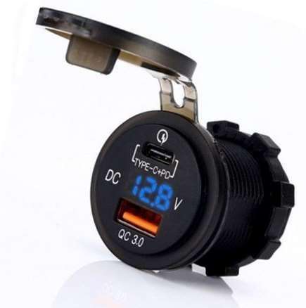 QC3 USB Charger With Volt Meter & C-Type Port - Blue LED