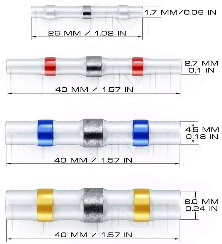 Heat Shrink Solder Sleeve Crimpless Butt Connectors Blue 14-16 AWG